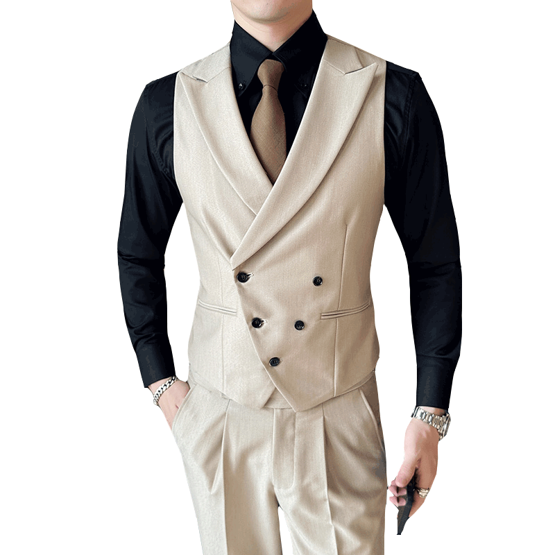 戗驳领双排扣西服马甲男新郎套装