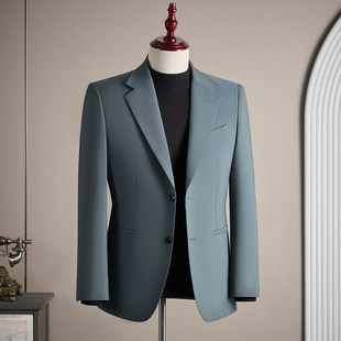 意式高定灰蓝色单排两粒扣西服男春季2026新款商务休闲痞帅单西潮