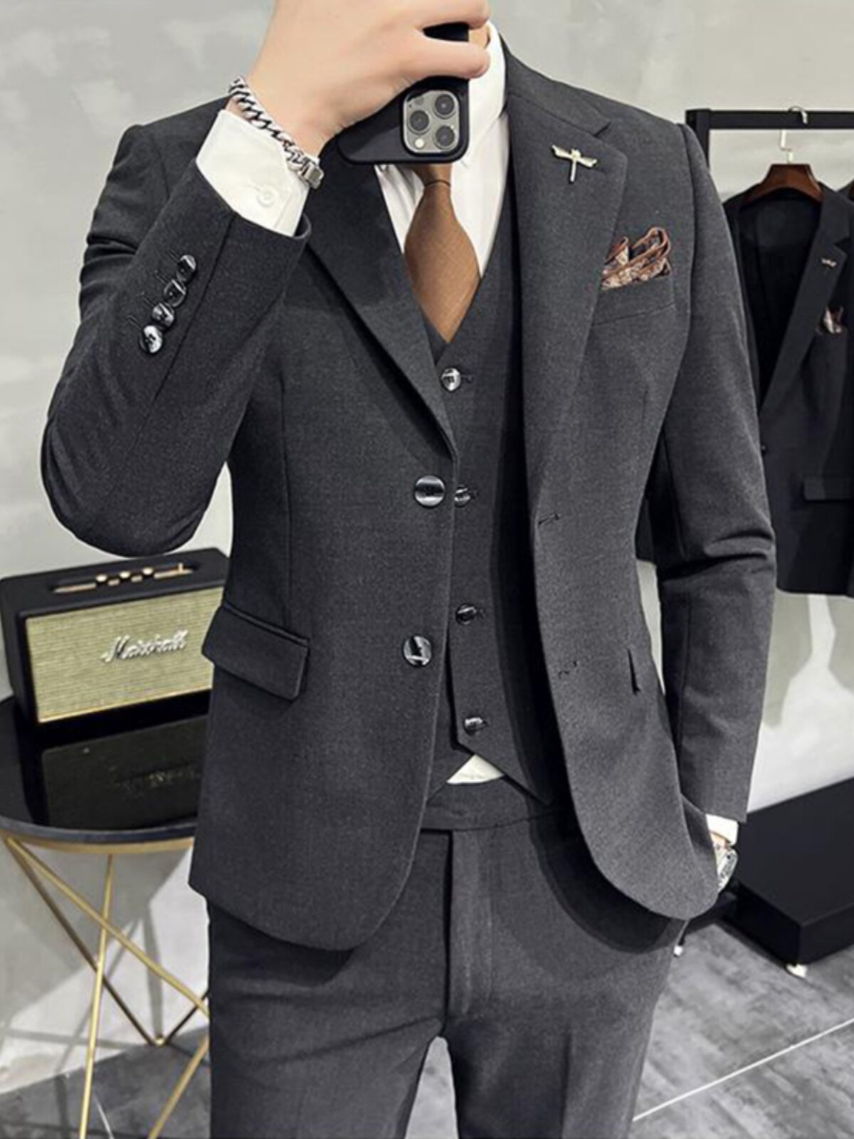 2024 SPRING SLIM SUIT MENS SINGLES TWO-BUTTON PLUS-SIZE JACKET BRITISH HANDSOME GROOM GROOM BEST MAN WEDDING DRESS