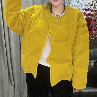 2025秋冬新款设计感小众不规则加厚棉服减龄韩版丝绒百搭短款外套