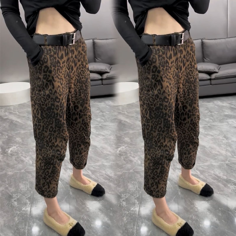 高腰休闲百搭九分裤豹纹