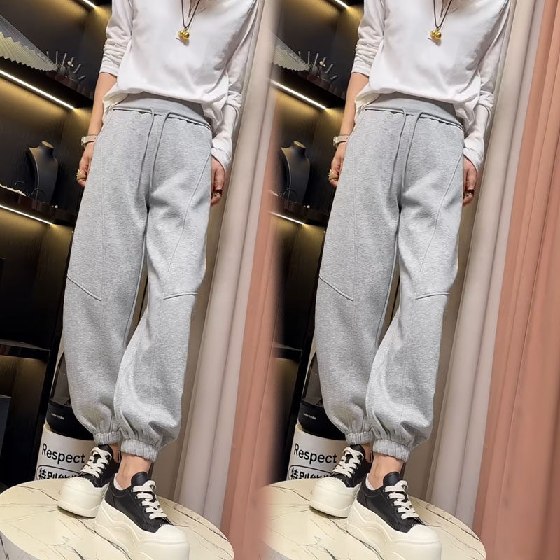 纯色休闲卫裤2025加绒新款时尚宽松百搭简约松紧高腰抽绳哈伦裤