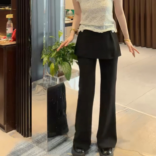 2026百搭显瘦高腰弹力纽扣气质喇叭裤 假两件围裙裤 早春新款 韩版