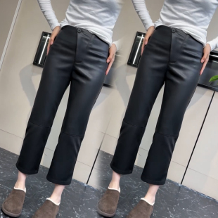 简约烟管直筒裤 2025韩版 休闲显瘦净版 加厚秋冬款 九分涂层PU皮裤
