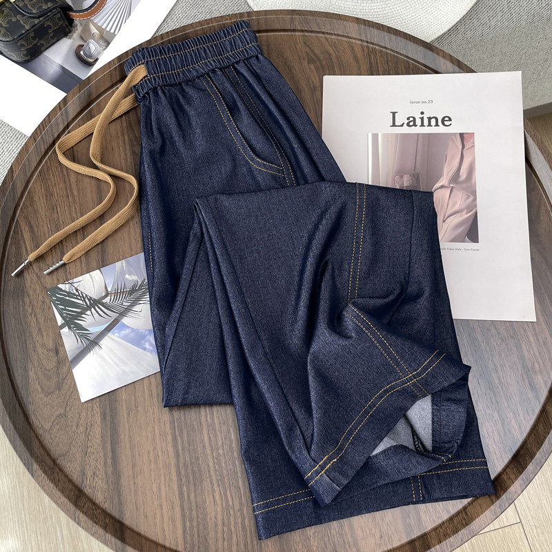 天丝牛仔宽裤女夏季薄款高腰宽松冰丝女裤子夏天垂感窄版直筒裤