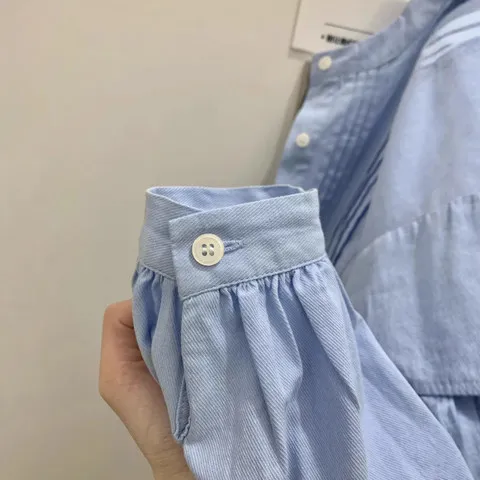 文艺衬衫2025气质简约宽松休闲立领女百搭上衣法式风琴褶灯笼袖