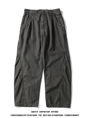 25SS秋美式复古解构弯刀工装裤男女潮牌宽松休闲褶皱伞兵裤阔腿裤