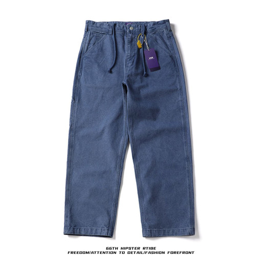 日系复古潮牌直筒工装牛仔裤