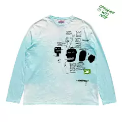 Facetoface Weird Studio Dopamine Haze Blue Gradient Washed Long Sleeve T-Shirt Creative Graffiti Style