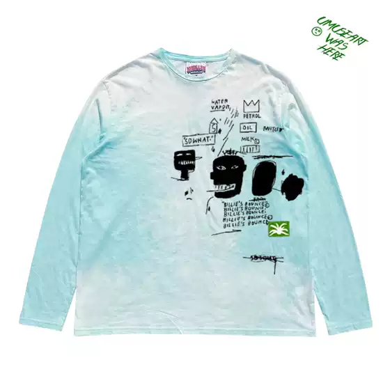 Facetoface Weird Studio Dopamine Haze Blue Gradient Washed Long Sleeve T-Shirt Creative Graffiti Style
