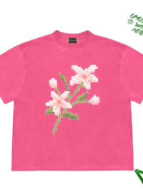 cropped top花卉原创像素花图案flowers and plants设计感短袖T恤
