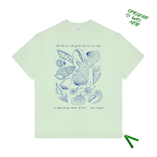 美式高街氛围感手绘创意个性涂鸦圆领chic贝壳插画情侣款短袖T恤