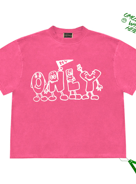 cropped top英文字母创意设计卡通趣味线条画插画印花图案短袖T恤