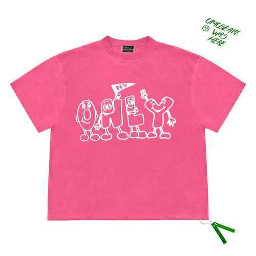 cropped top英文字母创意设计卡通趣味线条画插画印花图案短袖T恤