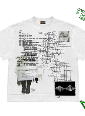 混搭cropped top代码照片手绘涂鸦线条画图案原创设计感短袖上衣