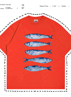 复古橙色创意设计感宽松vintage学院风短袖T恤oversize情侣款