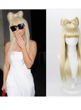 明星同款LadyGaga淡金色经典长直发蝴蝶结造型cos假发 万圣节装扮