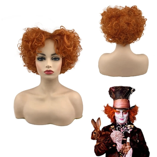 【烈火】爱丽丝梦游仙境 疯帽子cosplay假发橘红色短卷发动漫假发