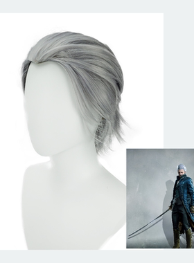 【烈火】鬼泣5 维吉尔 cos假发 银灰色美人尖 反翘背头 短毛假发