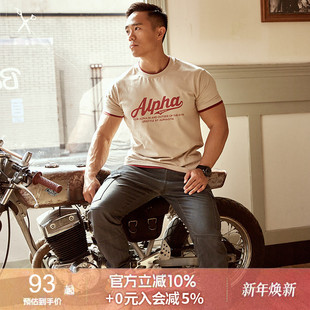 美式 春夏新款 复古圆领街头潮流T恤 男 AlphaGym撞色假两件运动短袖
