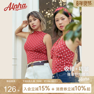AlphaGym波点复古港风带胸垫背心红底白点挂脖背心无袖美背