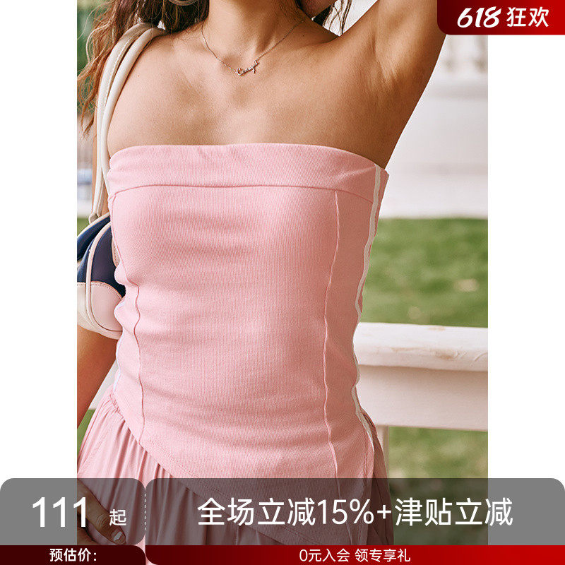 AlphaGym双杠抹胸加州辣妹美式不规则修身收腰开叉裹胸上衣