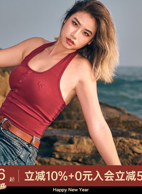 老友记系列·度假挂脖背心吊带女美式运动休闲带胸垫上衣健身BRA