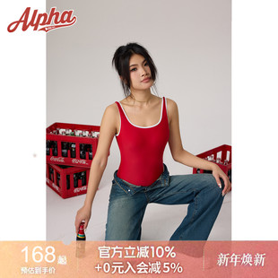 三角一体游泳装 AlphaGym方领连体泳衣新款 大露背辣妹吊带修身