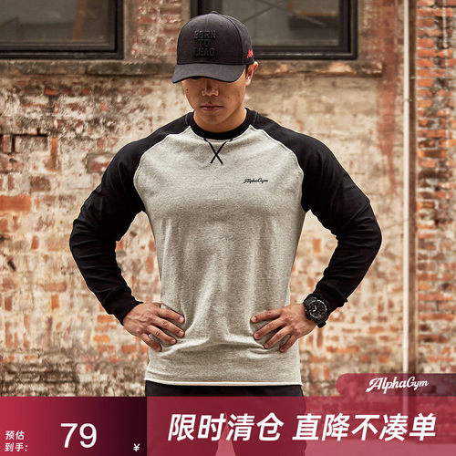 alphagym复古拼色长袖男经典t恤