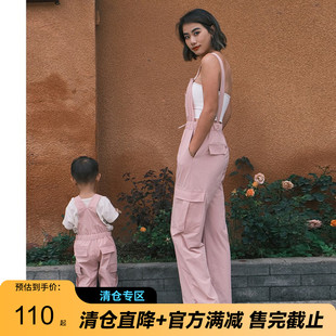 子 风户外休闲一家三口母子母女显瘦束脚裤 AlphaGym亲子背带裤 工装