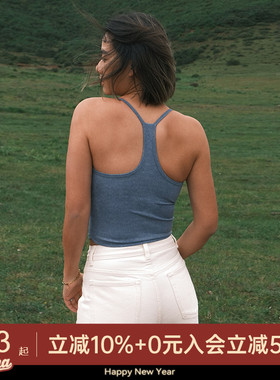 AlphaGym鱼骨牛仔背心健身上衣女运动内衣外搭美背瑜伽背心带胸垫