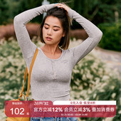 AlphaGym莫奈花园织带长袖 健身上衣 大U领罗纹弹力紧身瑜伽服秋季