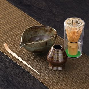 粗陶抹茶碗带嘴打抹茶工具刷日本点茶碗抹茶杯搅拌器茶筅器具套装