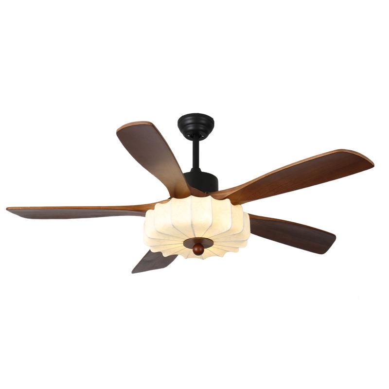 古复中风厅风扇客灯焦糖色餐厅吊扇灯变频卧室书古房实木风扇吊灯