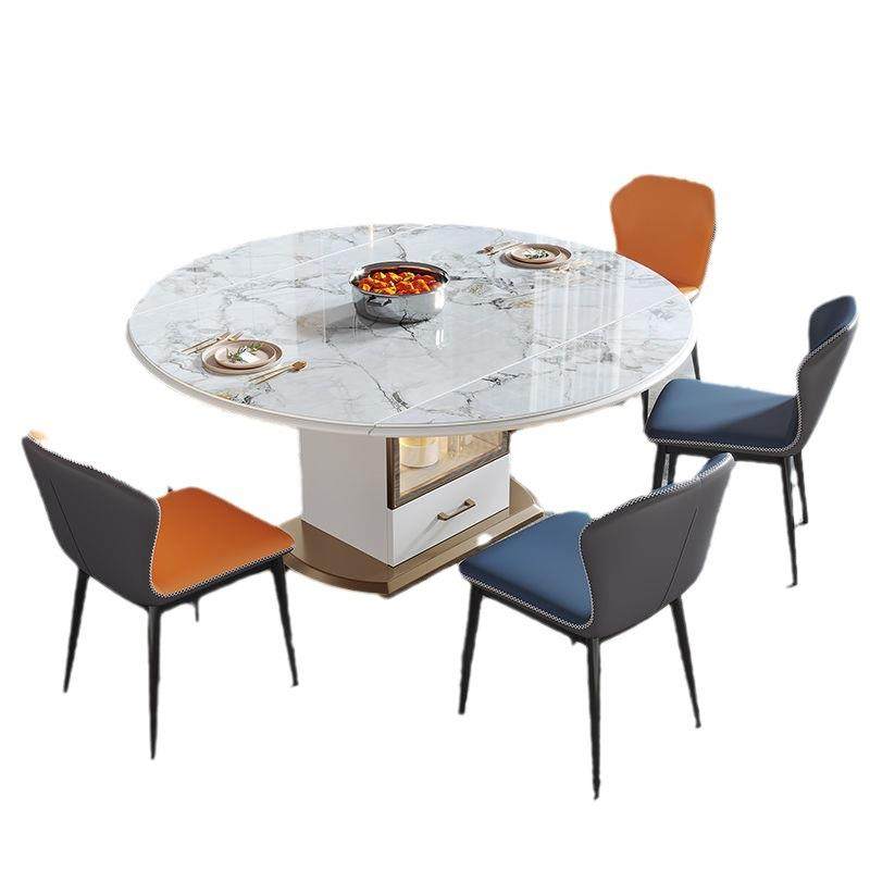 岩板餐桌轻奢高端实木家用小户型圆桌椅组合现代简约折叠伸缩饭桌