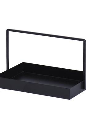 新中式铁艺提篮样板间软装现代托盘酒店创意黑色铁艺茶托饰品摆件