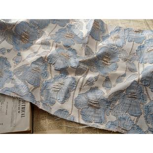 浮雕金丝大花朵色织提花面料硬挺复古时装布料箱包凹凸质感纹理布