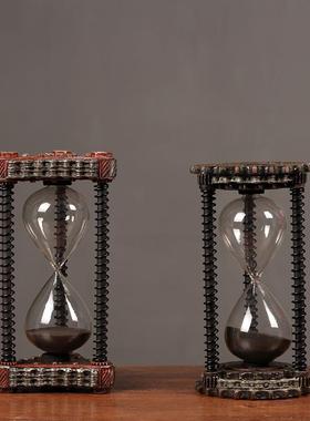 复古金属时间沙漏摆件计时器创意家居客厅室内店铺装饰品摆设