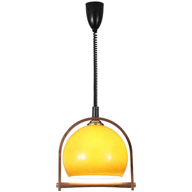 侘寂风中厅古玻璃伸缩吊灯古日式中实木复餐吧台设计师氛围山灯具