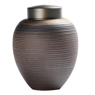 鎏金粗陶茶叶罐陶瓷罐复古土罐小罐子茶罐家用装茶叶缸带盖陶罐