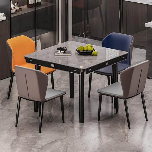 fLE方变圆意式岩板餐桌椅组合伸缩家用小户型实木饭桌折叠电磁炉