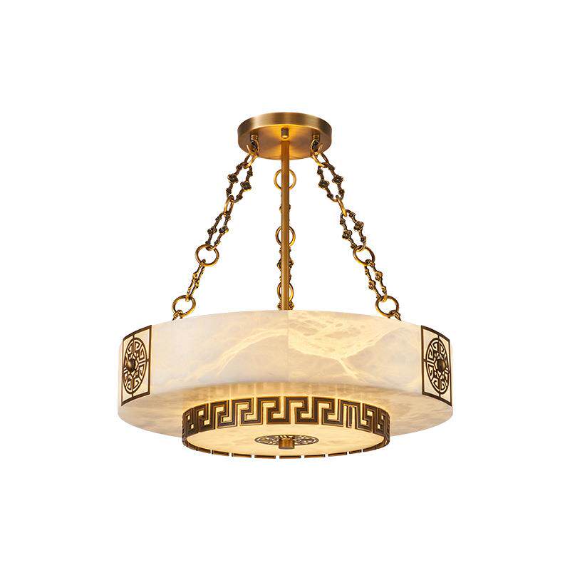 新款新中式全铜云石吸顶灯复古别墅复式楼客厅吊灯餐厅灯创意灯具