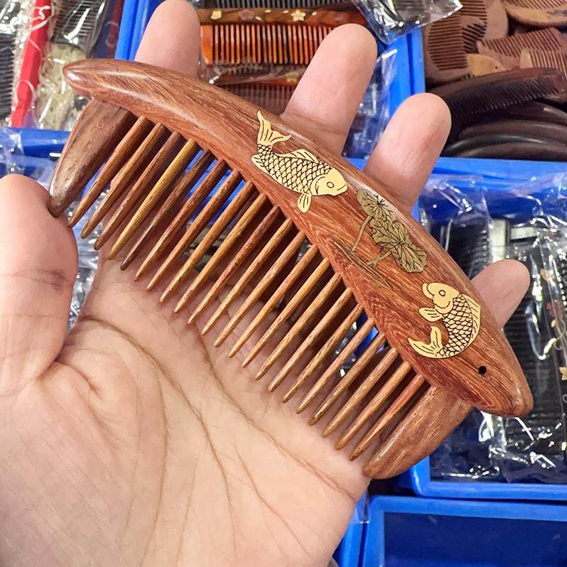 檀木梳子拼接紫光檀花梨木短款雕花梳子镶嵌梳子礼品木质梳直播货