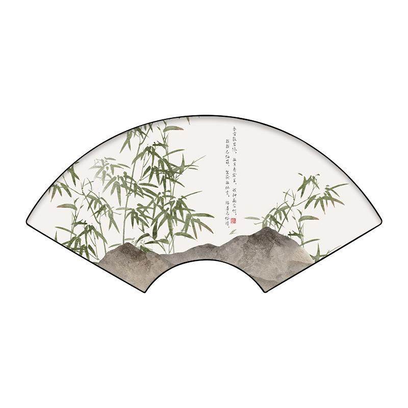 新中式客厅玄关装饰画扇形国风挂画茶室竹报平安墙画禅意扇面壁画