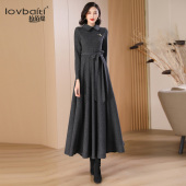 气质精致收腰长款 深灰色时尚 连衣裙女2025秋冬新款 到脚踝长裙652