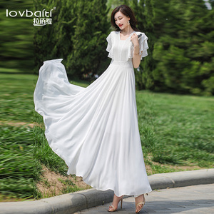 白色连衣裙女2026夏季新款收腰仙气超仙海边度假超长裙到脚踝819