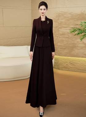 紫色秋冬连衣裙女新款气质显瘦长袖连身裙女假两件端庄气质长裙子