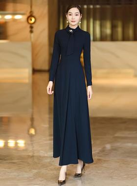 端庄大气连衣裙2025春秋新款轻奢高级感气质显瘦重要场合长裙3011