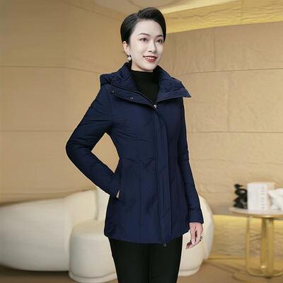 洋气妈妈冬装连帽羽绒服女短款中老年保暖高级感白鸭绒外套1248