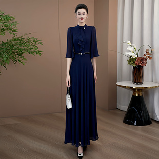 气质轻奢高级感长裙 2026正流行新款 藏蓝色气质法式 连衣裙女春夏季
